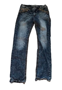 Affliction Denim Blake Straight Leg Jeans Mens Size 31 Whiskering Blue Western - Picture 1 of 11