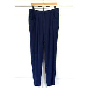 Eileen Fisher Silk Trousers Navy Pleated Pants Drapey Tapered Size M Petite - Picture 1 of 7
