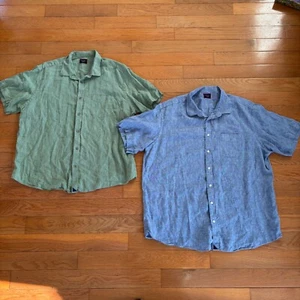 (2) UNTUCKit Button Up Shirts Mens XXXLarge Blue Green Linen Short Sleeve 3XL - Picture 1 of 12