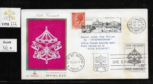 VPH_222. VATICAN. FDC w. 1963 INTERREGNUM stamp & more. Scott 362+. - Picture 1 of 1