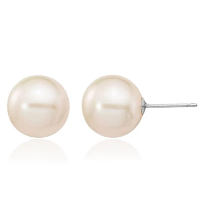 14K Solid White Gold 10mm Round Freshwater Cultured Pearl Stud Earrings - Image 1 of 4