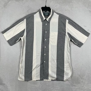 Gitman Bros Shirt Mens Large Gray White Striped Linen Blend Button Up USA Made - Picture 1 of 13