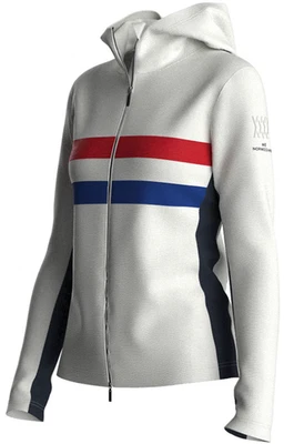 We Norwegians Mujer Esquí Cremallera Completa Sudadera con Capucha Mezcla de Lana Crema Rojo Azul Rayas Pequeña Foto 1 de 4