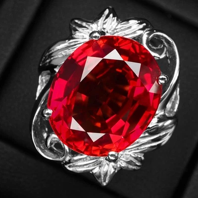 Anillos hechos a mano de plata de ley 925 de 18,90 quilates con espinela roja viva brillante talla 7,75 Foto 1 de 4