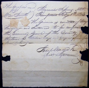 1823 MANUSKRIPT URKUNDE DER ÜBERZEUGUNG PETTY LARCENY QUEENS CO. NY JERICHO - Bild 1 von 2