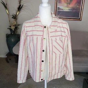 Chico's Women's  Red and Cream Striped Jacket Shacket Size Chico's 1 or M/8 - Picture 1 of 11