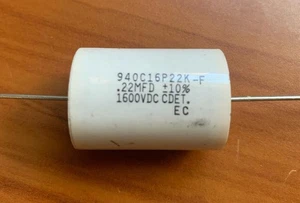 CDE CAPACITOR BK 940C16P22K-F 1600 VDC .22MFD - Picture 1 of 2