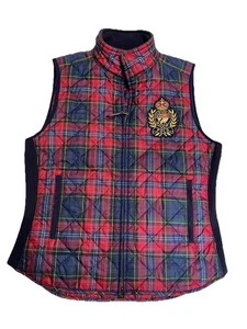 Polo Ralph Lauren Vest Women Size M Plaid Red Crest Full Zip Quilted - Picture 1 of 8