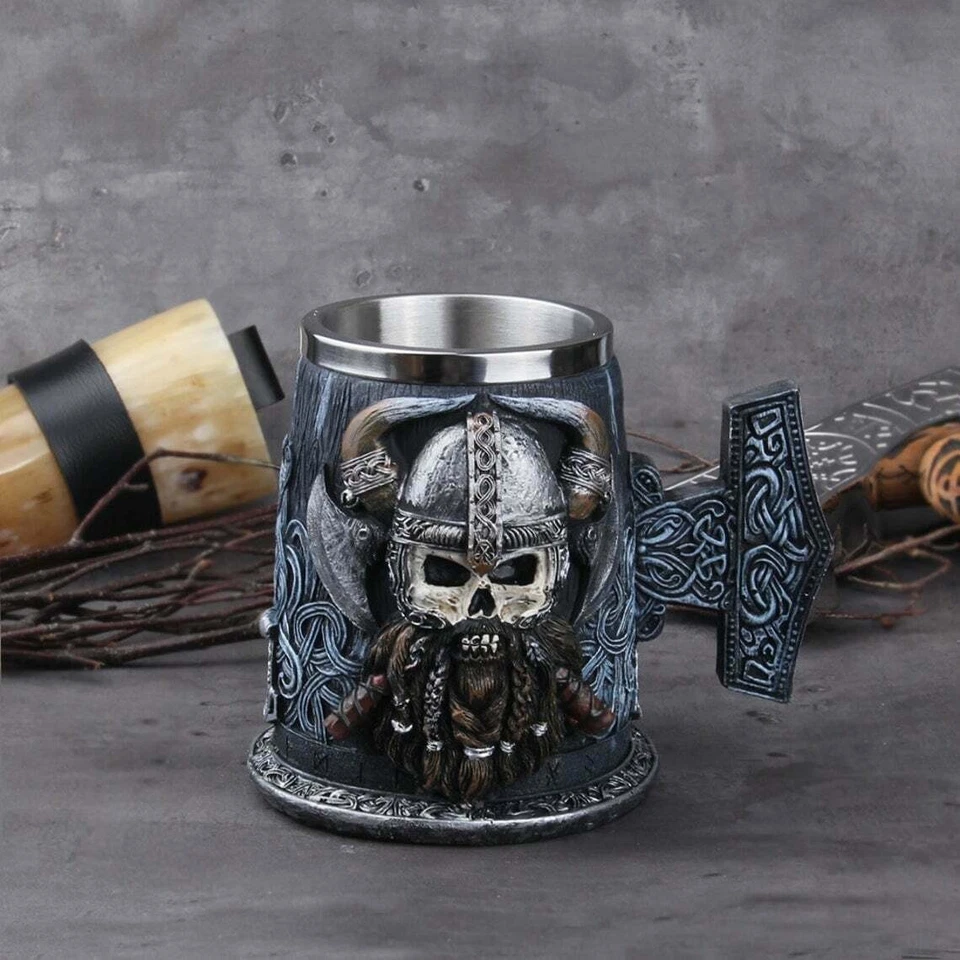 Danegeld Tankard Avec Insert En Acier Inoxydable Résine Crâne Viking Chope... - Photo 1/4