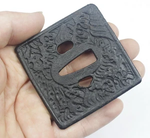 Square Wave Iron Tsuba For Japanese Samurai Sword Katana Fitting Part - Picture 1 of 4