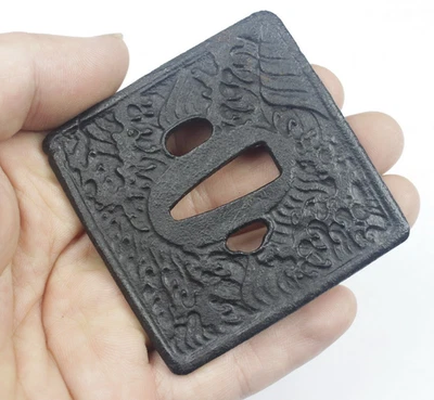 Tsuba de hierro de onda cuadrada para espada samurai japonesa Katana pieza de montaje Foto 1 de 4
