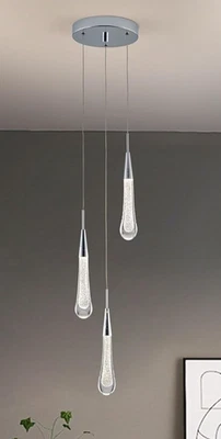 WALUIN 3‑Light Modern Chrome Black Gold Pendant Light Glass Teardrop Chandelier - Image 1 of 4