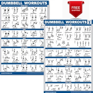 Quickfit 2 Pack Dumbbell Workout Exercise Poster - Volume 1 & 2 - LAMINATED 18"  - Picture 1 of 6