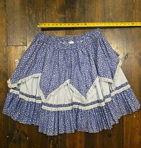 Vintage Mary Kay Bright Design Prairie Skirt Blue Calico Floral Lace Trim Elasti - Picture 1 of 6