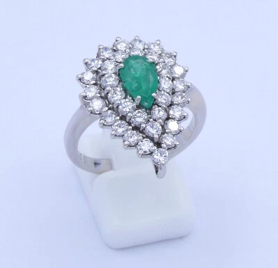 Damenring 585er-14K Weißgold mit ca, 1,6 ct Brillianten&Smaragd (57 (18,1 mm Ø) - Bild 1 von 4