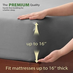 Extra Deep Fitted Sheet 16”Deep Pocket Bed Sheets for Mattress Queen King Size - Picture 1 of 53
