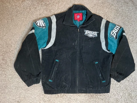 Vintage Philadelphia Eagles Leather /Suede Zip Up Jacket XL Black/Green Cover