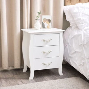 Mesita de noche 3 cajones cajones cajones almacenamiento blanco muebles de dormitorio vintage - Imagen 1 de 4