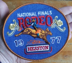 NFR RODEO - Steer & Cowboy BULLRIDING ~ HESSTON 1977 ~ Bronco Bustin PATCH - Picture 1 of 7