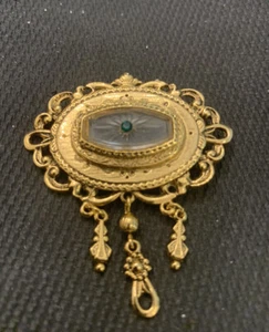 Vintage Art Deco Style Gold-tone w/ Green Stone Brooch Pin - Picture 1 of 5