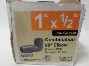 Lasco Fitting 1" x 1/2" Combination 90° Elbow Poly Pipe Insert x FPT #22017 NEW - Picture 1 of 5