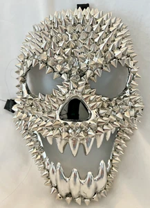 Maschera Halloween Horror Spike Adulto Argento Massiccio Plastica con Cinghie Testa - Foto 1 di 4