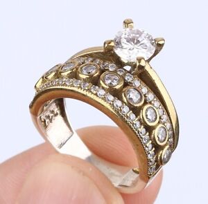 TURKISH SIMULATED TOPAZ .925 SILVER & BRONZE RING SIZE 8 #15685