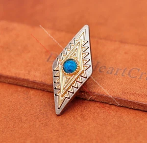 10X Bolso Cinturón Artesanía Occidental Estuche Decoración Azul Turquesa Rombo Conchos Dorado - Imagen 1 de 50