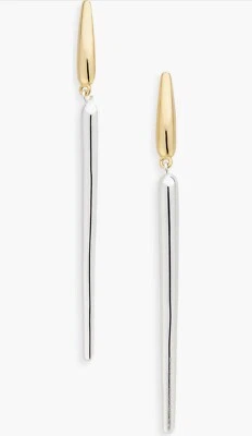 Pendientes colgantes lineales ARGENTO VIVO de oro de 18k sobre plata de ley nuevos con etiquetas $78 Foto 1 de 4