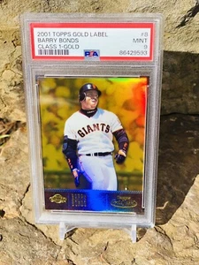 Barry Bonds Gold Refractor 2001 Topps Class 1 Label PSA 9 One Higher! Pop 4 - Picture 1 of 6