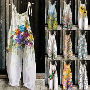 Women's Floral Jumpsuit Baggy Dungaree Ladies Summer Romper Playsuit Overalls UK - Picture 1 of 22