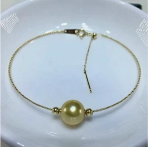 Gorgeous AAAAA 10-11mm Round South Sea Golden pearl Bracelet 7.5-8" 925S - Picture 1 of 4