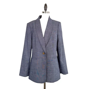 Calvin Klein Blazer Womens 12 One Button Blue Cross-Stitch Jacket Office Career - Picture 1 of 14