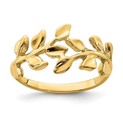 14k Yellow Gold Polished Leaf Ring For Womens Size 7 - Изображение 1 из 4