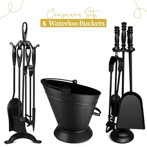 5 Fireside Companion Set schwarz Poker Pinsel Zange Ständer Gusseisen Kamin Werkzeuge - Bild 1 von 52