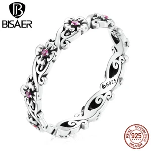 Bisaer Authentic 925 Sterling Silver European Vintage pattern Finger Rings Women - Picture 1 of 12