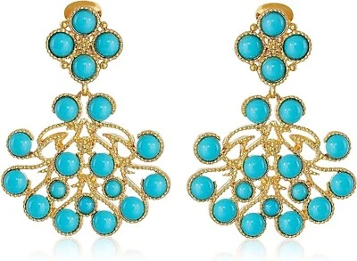 PENDIENTE COLGANTE KENNETH JAY LANE, TORTUGA, ÁMBAR O TURQUESA CABUJÓN Foto 1 de 4