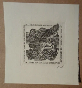 Roger Eliot Stoddard Ex Libris Bookplate by Wojciech Jakubowski - SIGNED  - Bild 1 von 3