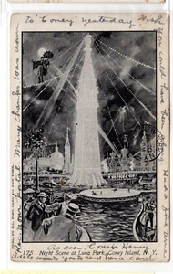 Night Scene at Luna Park, Coney Island, pm 1905 nice flag cancel - see scan - Picture 1 of 2