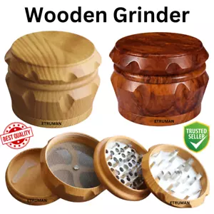 Wooden 4 Part Metal Herb Grinder 40mm Tabacco Spice Crusher Sharp Teeth UK - Picture 1 of 7
