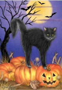 Jack - O - Lantern Kitty 12 X 18 Garden Flag Halloween Fall decor - Picture 1 of 1