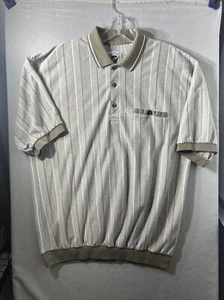 Vintage 80s LD Sports Vertical-Striped Polo Shirt Herren XL Beige Tasche - Bild 1 von 22