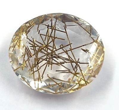 Yellow Rutilated Quartz 90 Carat Lab-Created Oval Cut Certified Loose Gems D25 - Image 1 of 4