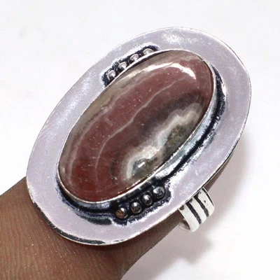 Rhodochrosite 925 Silver Plated Gemstone Handmade Ring US 8 Unique Gift JW - Image 1 of 3