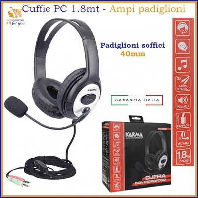KARMA Cuffie con filo cuffiette microfono per pc over ear jack 3,5 audio musica stereo
