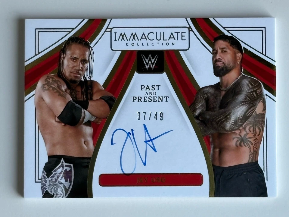 2023 Panini Immaculate WWE Jey Uso /49 Auto Past & Present #PP-JUS On Card YEET! - Image 1 of 3