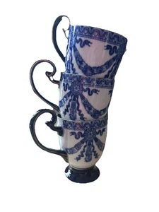 Bombay Asian Garden * 3 PEDESTAL MUGS * Blue & White, Excellent! - Picture 1 of 8