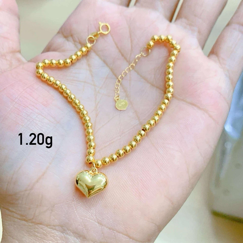 "PULSERA CON DIJE DE CUENTAS DE CORAZÓN DE ORO SAUDÍ DE 18k 1 pieza 7-7,5"" 1,20 gramos" Foto 1 de 1