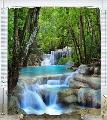 Waterfall Rock Stone FABRIC SHOWER CURTAIN 72”x72” 180x180 cm  - Image 1 of 4