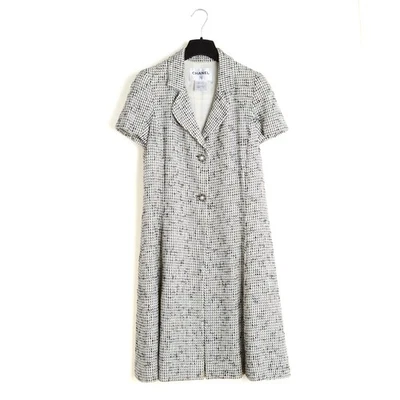 Giacca senza maniche Chanel 2010 giacca FR40 bianca cotone nero tweed UK12 US10 - Immagine 1 di 4